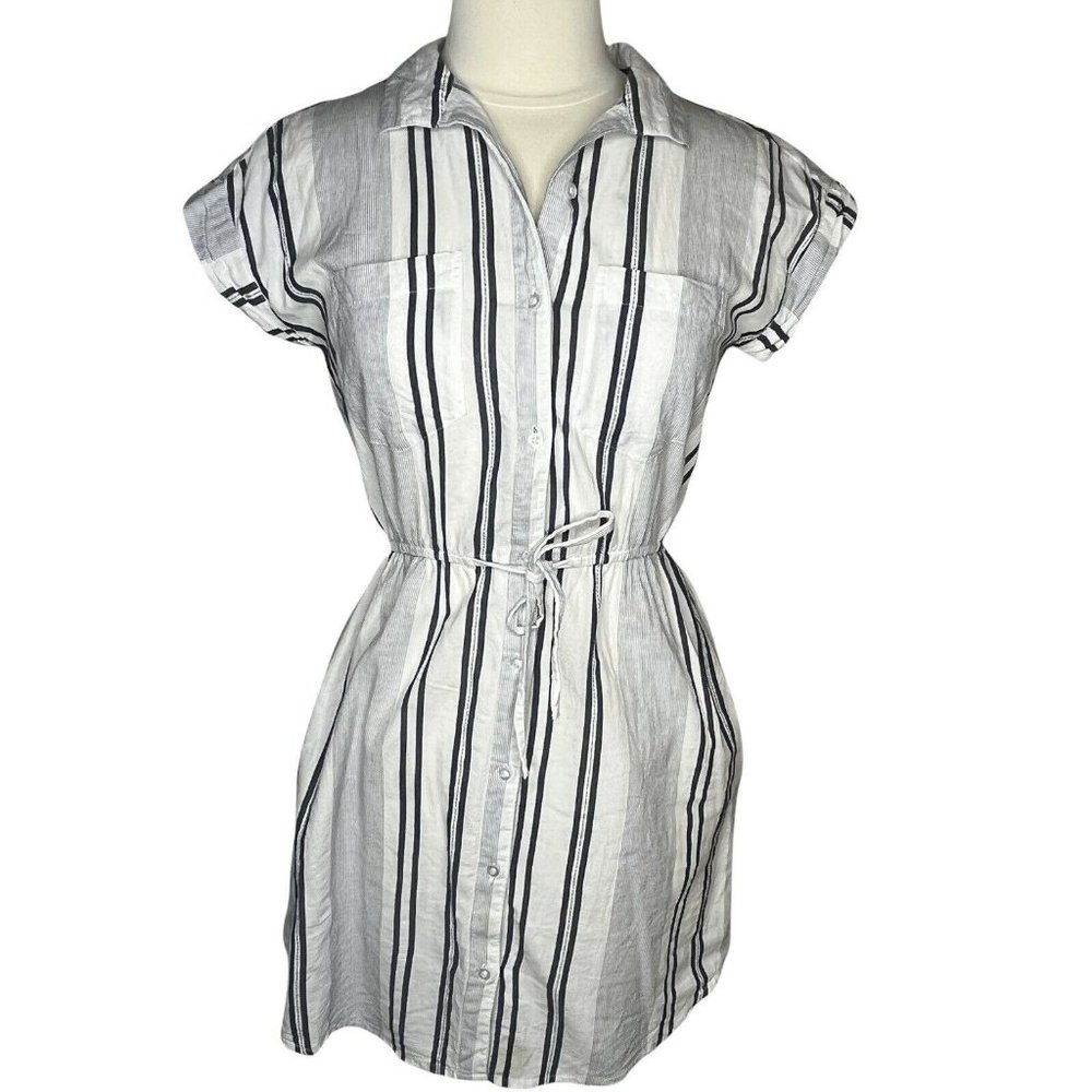 Japna womens shirt dress blue medium pockets button front